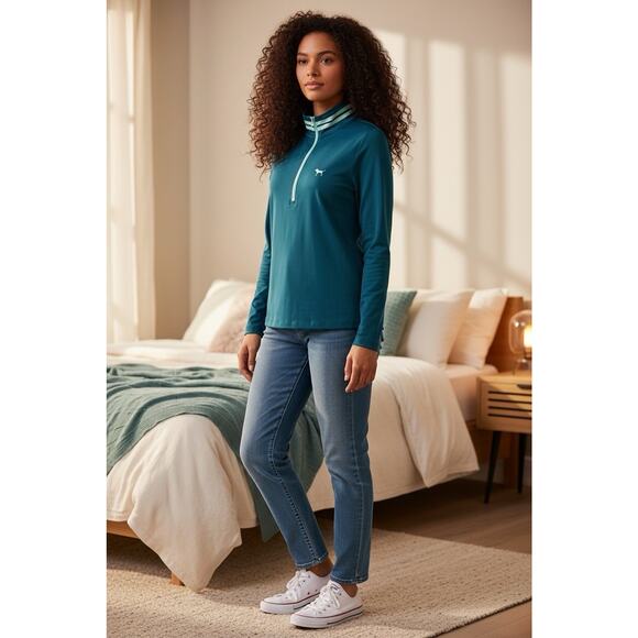 Victoria's Secret PINK 1/2 Zip Performance Top Sz S Teal Athletic Shirt - Picture 5 of 10